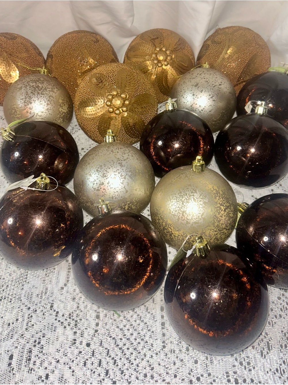 Metallic Bronze & Gold Holiday Ornament Set - Elegant Tree Baubles